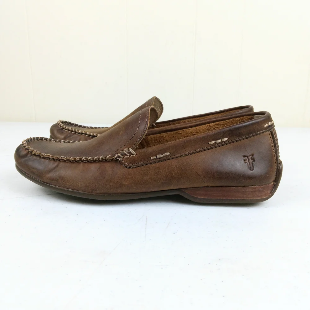 Frye Brown Leather Men’s Moccasin Loafers Size 7 Lewis Venetian Driving Shoes